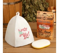 Подарочный набор Добропаровъ шапка В здоровом теле здоровый дух и мочалка 5271012