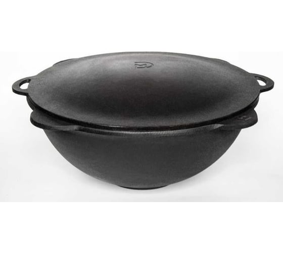 Казан чугунный с печкой Davr Metall 10л и садж крышкой (плоское дно) с дымоходом, съемные ножки печь10л(ЛАЙТ)+казан10(плоск)+крыш(садж)10л