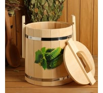 Кадка Добропаровъ Огурчики, из липы, 10 л, нержавеющий обруч, с крышкой, с УФ-печатью 5421789