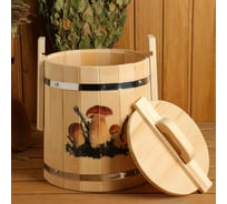 Кадка из липы Добропаровъ Грибочки 10 л, нержавеющий обруч, с крышкой, с УФ-печатью 5421791