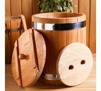 Дубовая кадка Добропаровъ 20 л, нержавеющий обруч, с крышкой, с гнетом 4606523