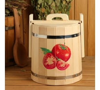 Кадка из липы Добропаровъ Помидорчики 10 л, нержавеющий обруч, с крышкой, с УФ-печатью 5421790