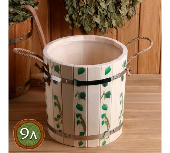 Запарник из липы Добропаровъ пластиковая вставка, 9 л, ручка-веревка, УФ-печать 4980403