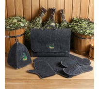 Банный набор Добропаровъ С лёгким паром 5 предметов, серый 4676202