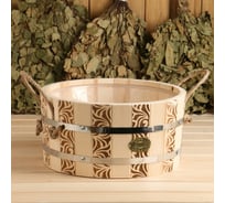 Шайка Добропаровъ из липы, круглая, пластиковая вставка, 10 л, ручка-веревка 4980395