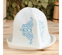 Шапка с вышивкой для бани Добропаровъ Казахстанский колпак женский, с голубыми узорами 7317746