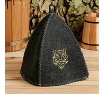 Шапка для бани Добропаровъ серая, с золотой вышивкой Тигр 6944827