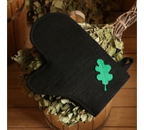 Банная рукавица с аппликацией СИМАЛЕНД Дубовый лист черная 5290333