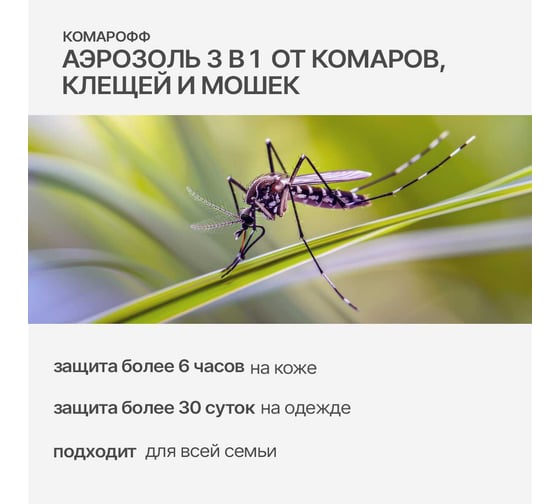 Аэрозоль от комаров, клещей и мошек Комарофф 3 в 1 100 мл 1 шт/уп 66702708