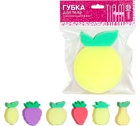 Губка для тела TIAMO 4Play ФРУКТЫ плоская однослойная 13470