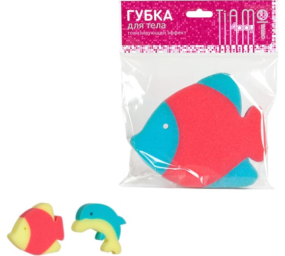 Губка для тела TIAMO 4Play РЫБКИ плоская многослойная 13468