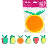 Губка для тела TIAMO 4Play ФРУКТЫ плоская двухслойная 13469
