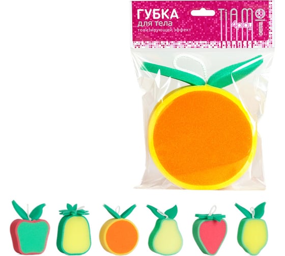 Губка для тела TIAMO 4Play ФРУКТЫ плоская двухслойная 13469 1