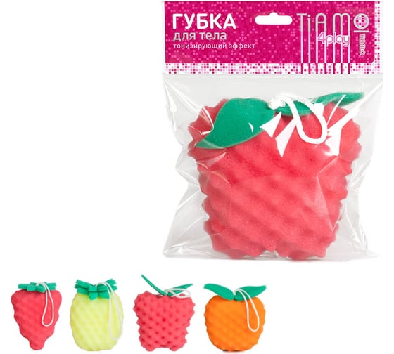 Губка для тела TIAMO 4Play ФРУКТЫ с волной, объемная 3D 13464