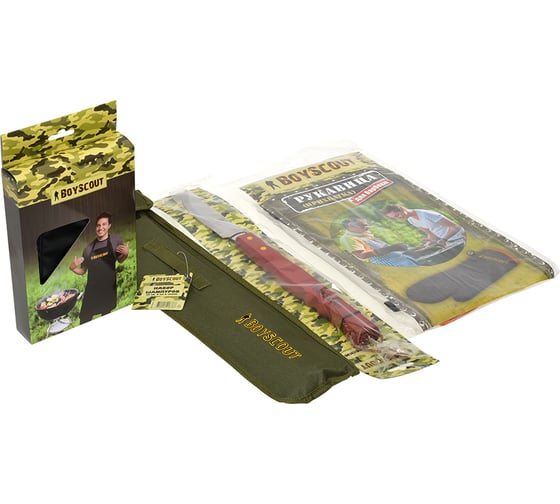 Набор BOYSCOUT Повар 1 610x430x45 мм, фартук, рукавица, набор шампуров, нож для барбекю 61486