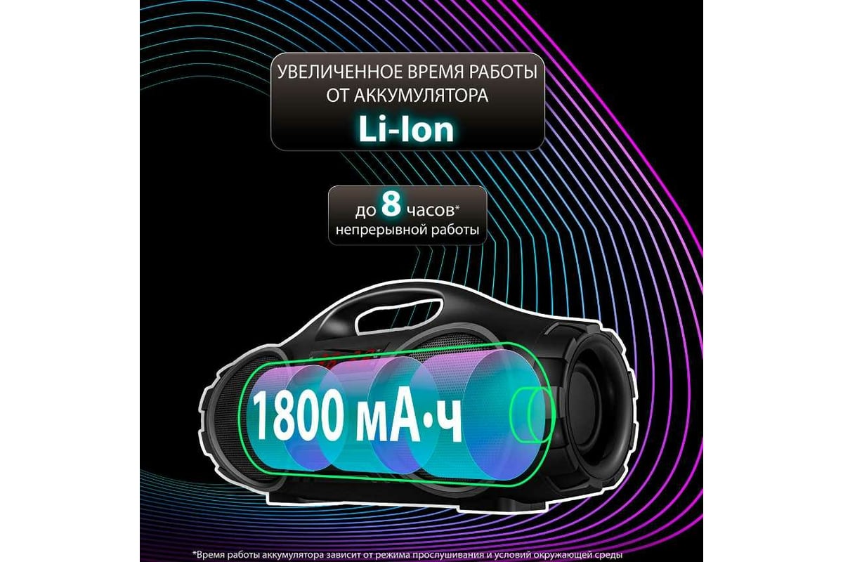 Портативная колонка SONNEN B332, 16 Вт, Bluetooth, FM-тюнер, microSD,  MP3-плеер, черная 513480