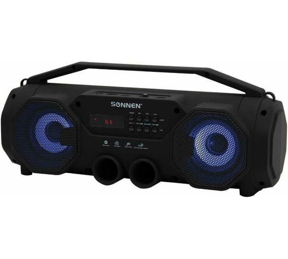 Портативная колонка с подсветкой SONNEN B306, 12 Вт, Bluetooth, FM-тюнер, microSD, MP3-плеер, черная 513479