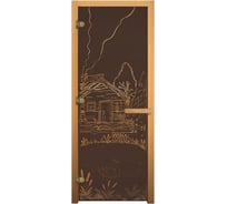 Стеклянная дверь Везувий ДС Бронза БАНЬКА матовая, 190x70 см, 8 мм, 3 петли, 710 CR, осина, левая Д-19188