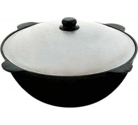 Чугунный казан Davr Metall Узбекский 16 л, плоское дно, с алюминиевой крышкой КазУз16ЛП