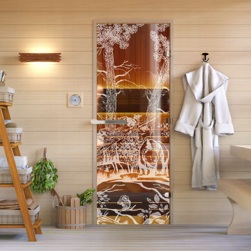 Дверь для бани DoorWood Мишка в лесу бронза, 2000x700 мм УТ-00014695 ...