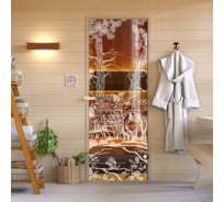 Дверь для бани DoorWood Мишка в лесу бронза, 2000x700 мм УТ-00014695