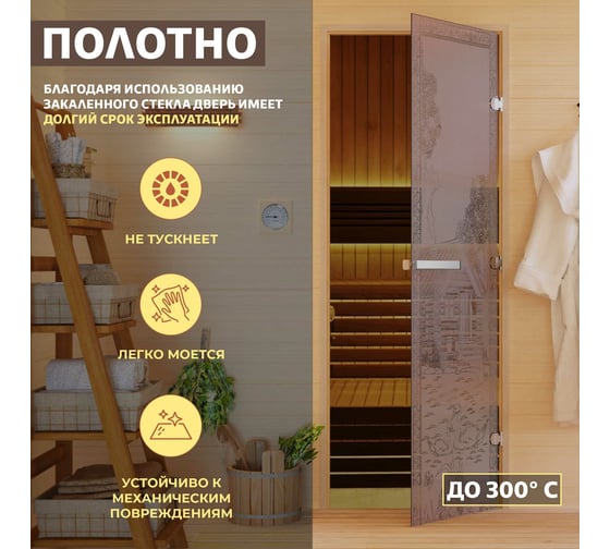 Дверь для бани DoorWood Банька в лесу бронза матовая, 1900x700 мм УТ-00014714