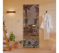 Дверь для бани DoorWood Мишка в лесу бронза матовая, 2000x800 мм, левая DW-00014815