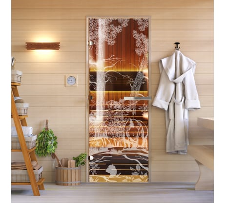 Дверь для бани DoorWood Мишка в лесу бронза, 1900x700 мм, левая DW-00014786