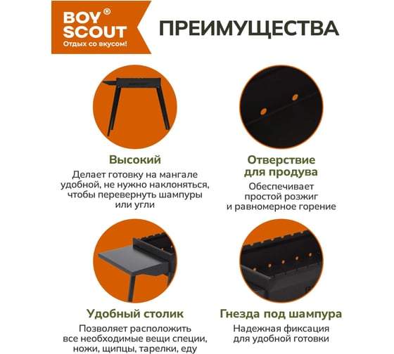 Стационарный мангал BOYSCOUT 850x380x810 мм, сталь 2 мм 61615