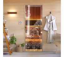 Дверь для бани DoorWood Банька в лесу бронза, 1800x700 мм, левая DW-00014785
