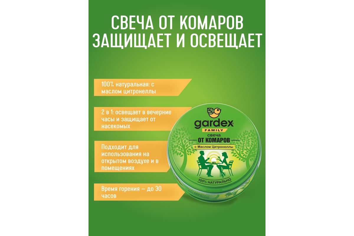 Репеллентная свеча от комаров Gardex Family 0144 0156