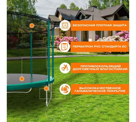 Батут с защитной cеткой Perfetto Sport ACTIVITY 8", диаметр 2.4 м, зелёный СГ000005565