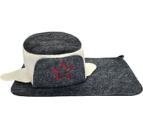 Набор для бани 2-х предметный Бацькина баня Шапка ушанка со звездой, коврик 13211-ВИ