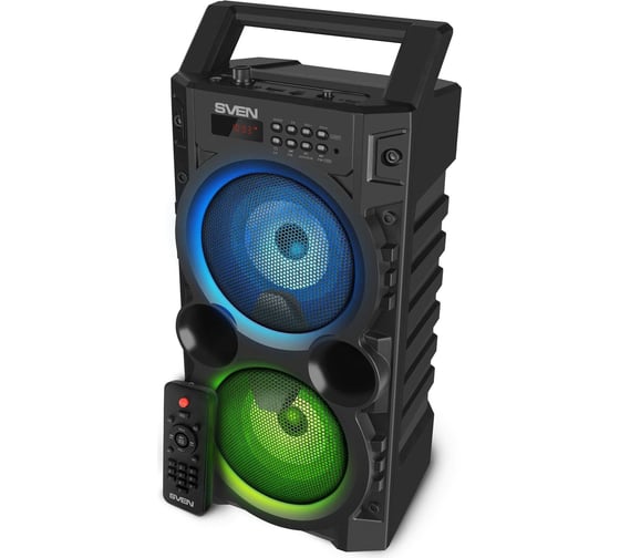 Портативная колонка SVEN АС PS-440 черная, 20 Вт, TWS, Bluetooth, FM, USB, microSD, LED-дисплей, пульт, 2000 мА*ч SV-019082
