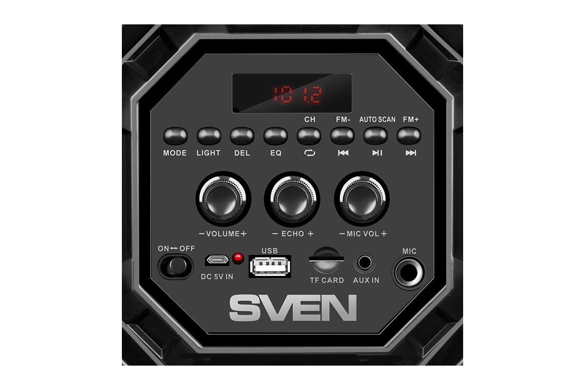 Портативная колонка SVEN АС PS-550 черная, 36 Вт, Bluetooth, FM, USB,  microSD, LED-дисплей, 2000 мА*ч SV-018153 - выгодная цена, отзывы,  характеристики, фото - купить в Москве и РФ