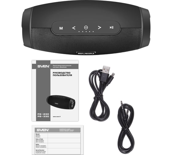 Портативная колонка SVEN АС PS-330 черная, 30 Вт, TWS, Bluetooth, USB, microSD, 2200 мА*ч SV-017583