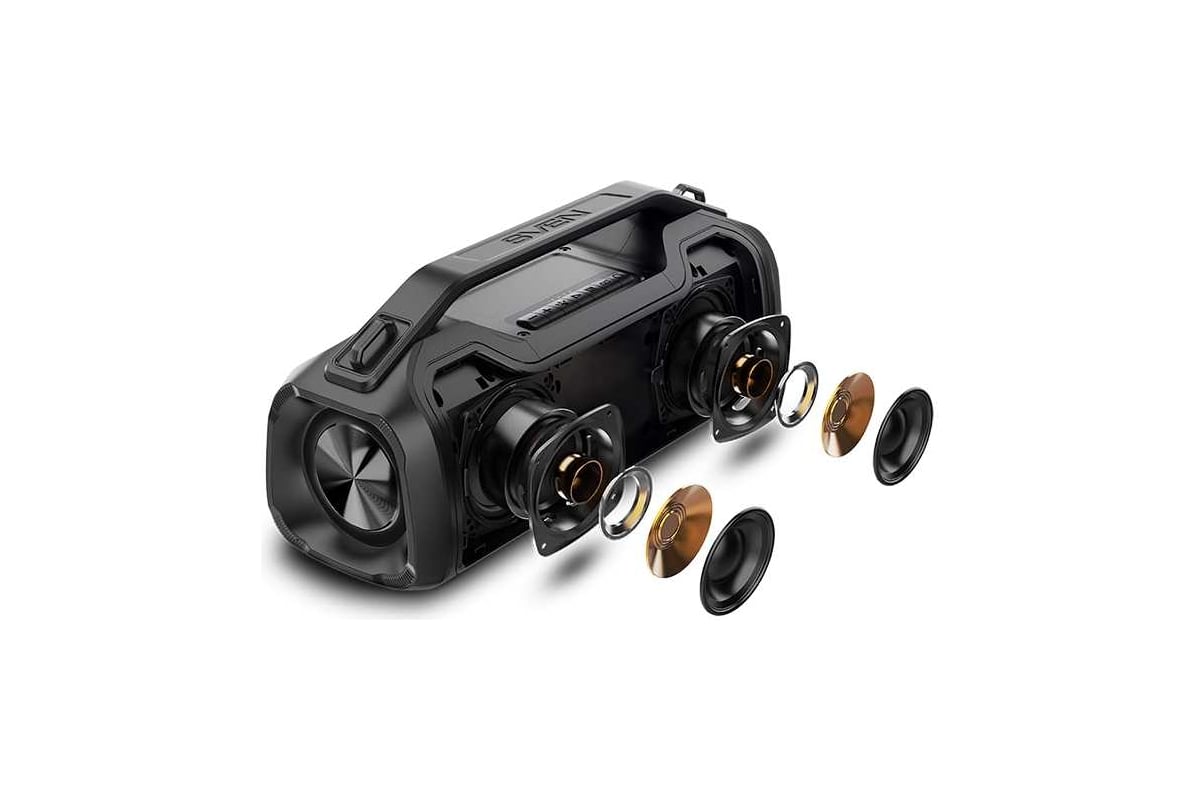 Портативная колонка SVEN АС PS-390 черная, 50 Вт, Waterproof (IPx5), TWS,  Bluetooth, microSD, 3600 мА*ч SV-021306 - выгодная цена, отзывы,  характеристики, фото - купить в Москве и РФ