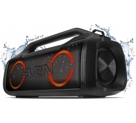 Портативная колонка SVEN АС PS-390 черная, 50 Вт, Waterproof (IPx5), TWS, Bluetooth, microSD, 3600 мА*ч SV-021306
