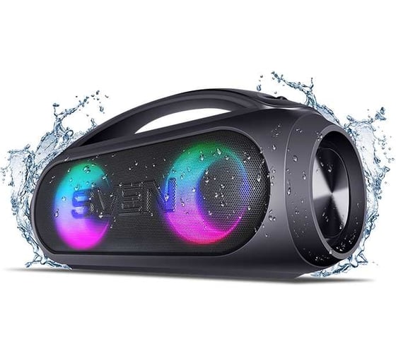 Портативная колонка SVEN АС PS-380 черная, 40 Вт, Waterproof (IPx5), TWS, Bluetooth, FM, USB, 3000 мА*ч SV-021290