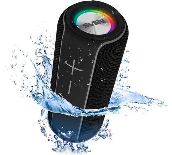 Портативная колонка SVEN АС PS-285, черная, 20 Вт, Waterproof (IPx7), TWS, Bluetooth, FM, USB, microSD, 3000 мА*ч SV-020873
