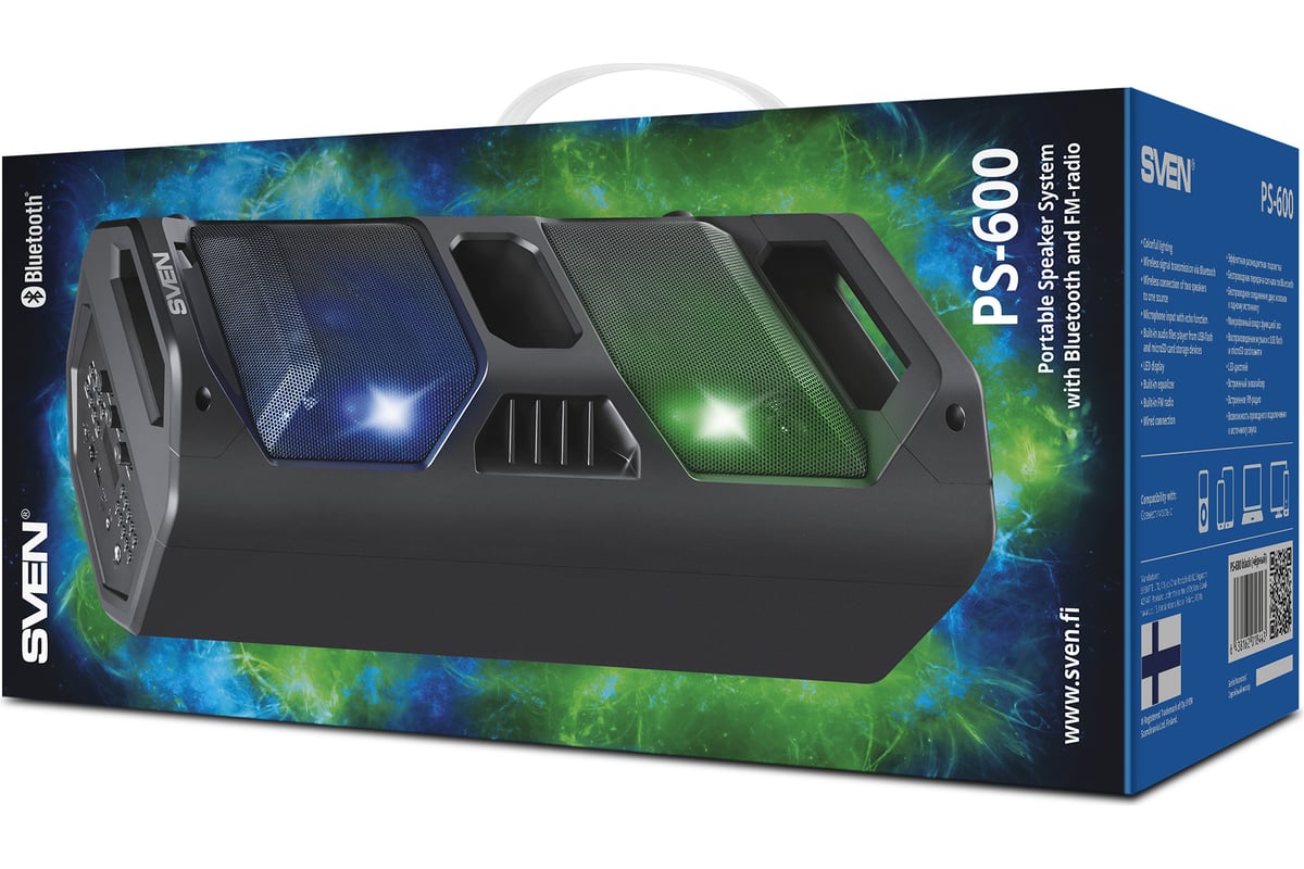 Портативная колонка SVEN АС PS-600 черная, 50 Вт, TWS, Bluetooth, FM ...