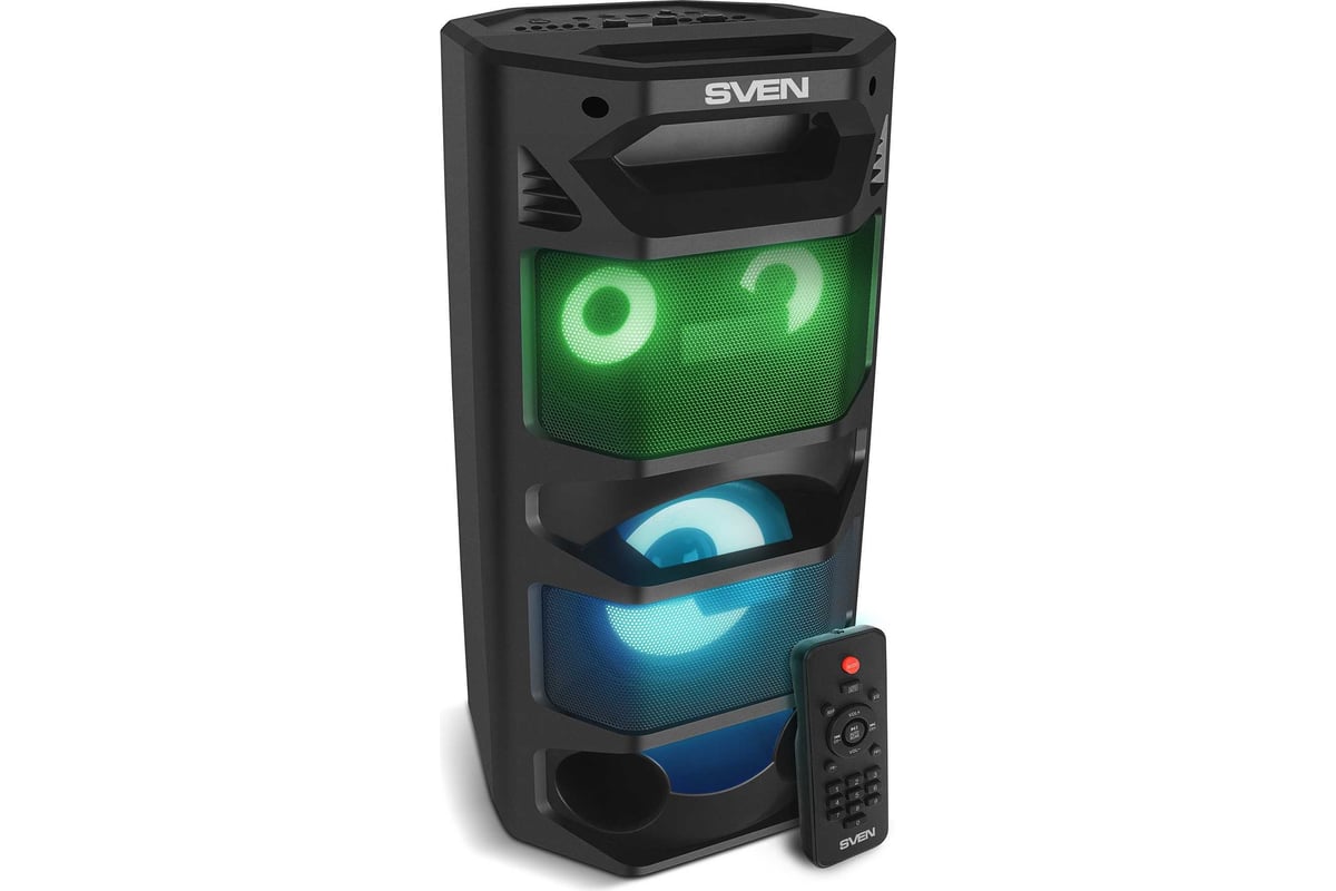 Портативная колонка SVEN АС PS-670 черная, 65 Вт, TWS, Bluetooth, FM, USB,  microSD, LED-дисплей, пульт, 4400 мА*ч SV-020170 - выгодная цена, отзывы,  характеристики, фото - купить в Москве и РФ