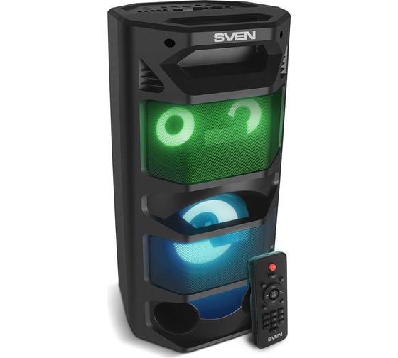 Портативная колонка SVEN АС PS-670 черная, 65 Вт, TWS, Bluetooth, FM, USB, microSD, LED-дисплей, пульт, 4400 мА*ч SV-020170