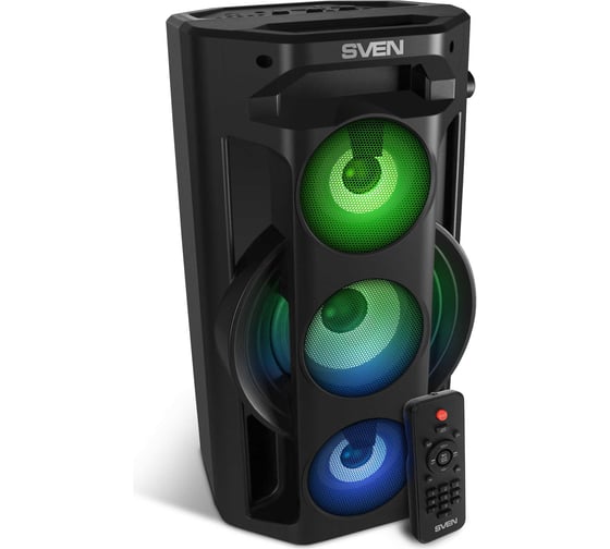 Портативная колонка SVEN АС PS-680 черная, 65 Вт, TWS, Bluetooth, FM, USB, microSD, LED-дисплей, пульт, 4400 мА*ч SV-020187