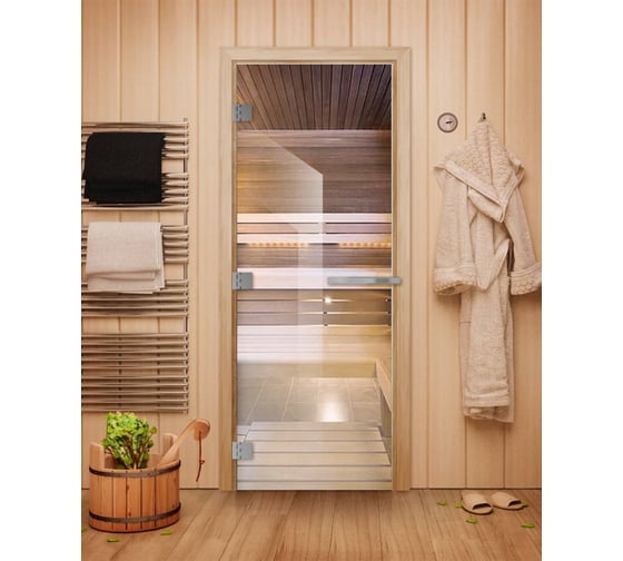 Дверь для бани DoorWood эталон прозрачная, 2000x800 мм, левая, петли слева DW-00014823 1