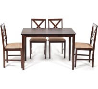Обеденный комплект Tetchair Hudson (хадсон) (стол + 4 стула) дерево гевея/МДФ, стол: 110x70x75 см / стул: 44x42x89 см, cappuccino (темный орех), ткань коричнево - золотистая 13691
