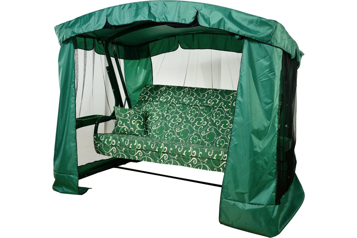 Садовые качели Garden story Ранго 3-х местные каркас зеленый, мягкий ...
