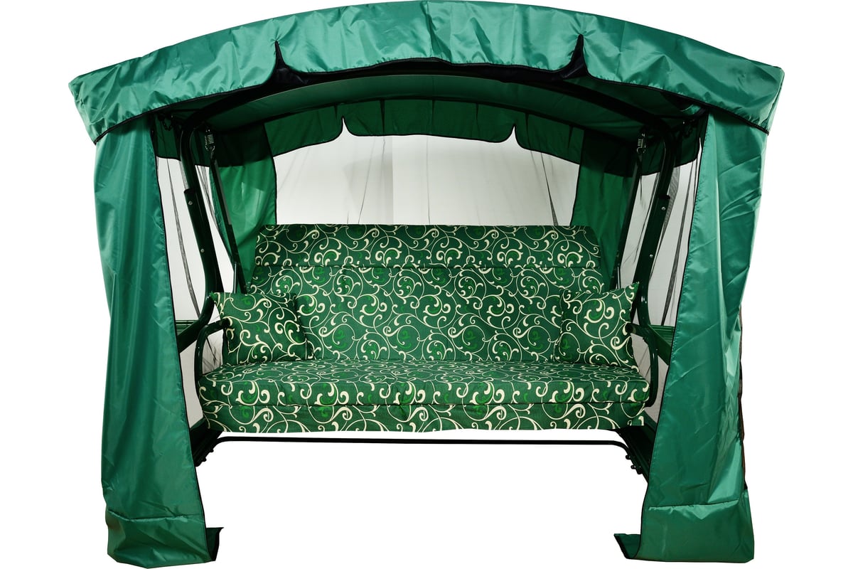 Садовые качели Garden story Ранго 3-х местные каркас зеленый, мягкий ...