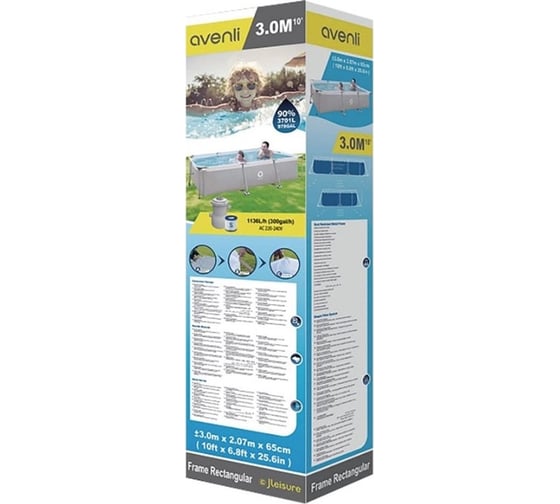 Прямоугольный бассейн Avenli 17771eu со стальным каркасом, 3.0 м х 2.07 м х 65 cм, фильтр-насос 300 галлонов 104377