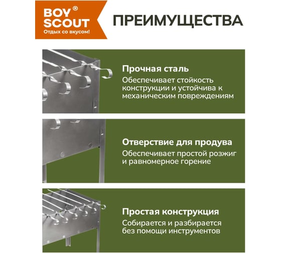 Сборный мангал + 6 шампуров BOYSCOUT 350х250х350мм 61235